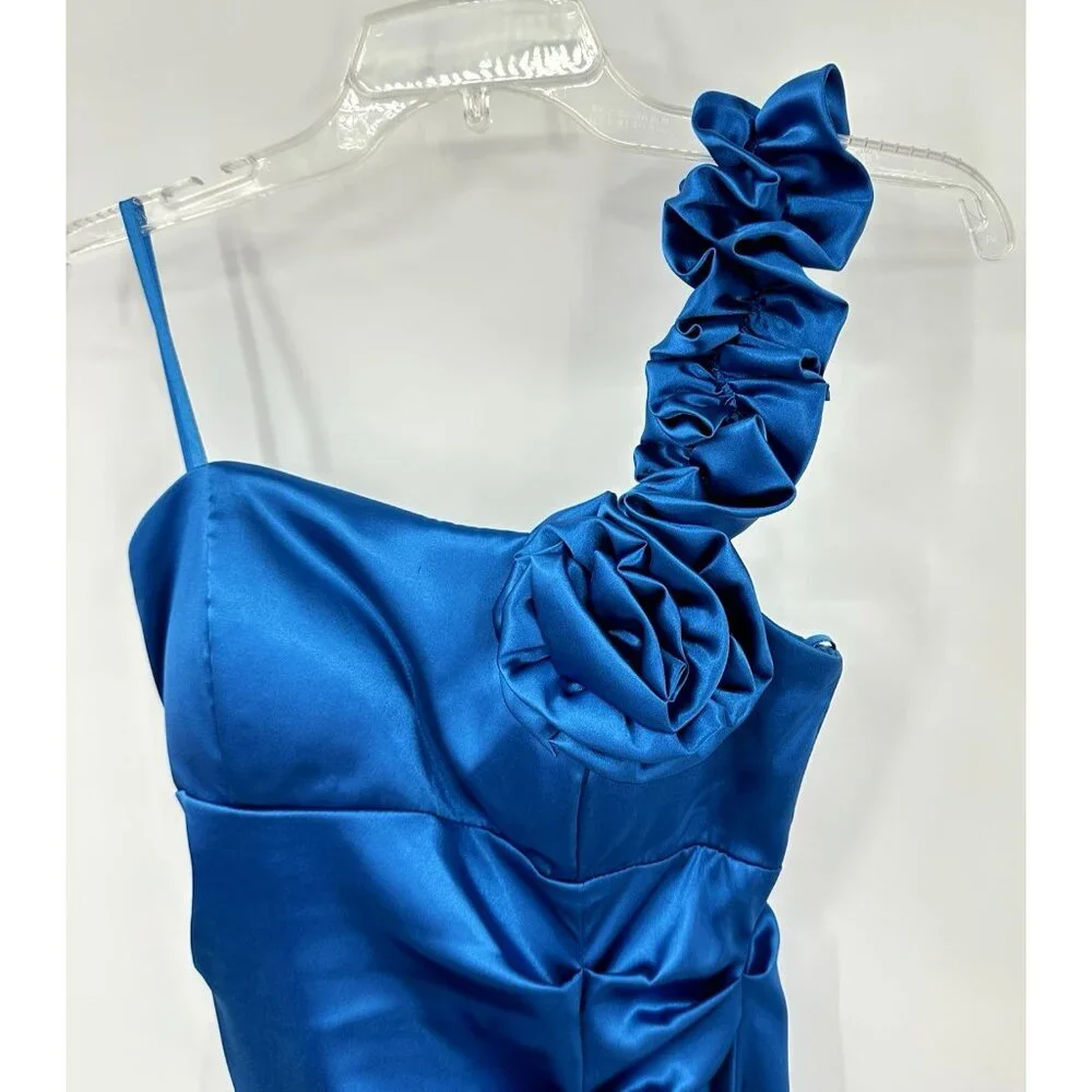 BLONDIE NITES maxi dress electric blue 7 vintage 2000s Y2K one shoulder prom - Picture 4 of 11